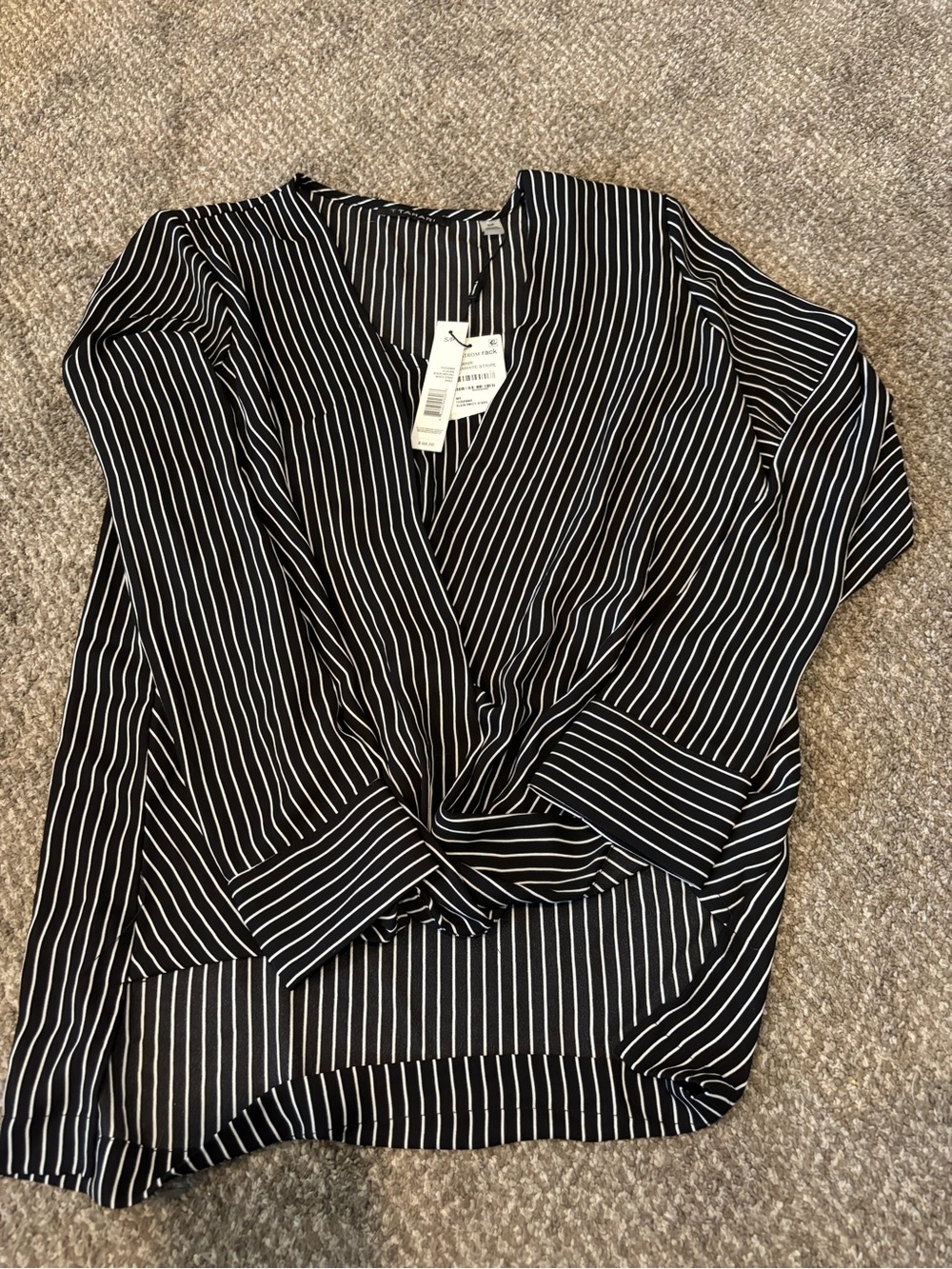 Tahari Black and White Striped Twist-Front Blouse